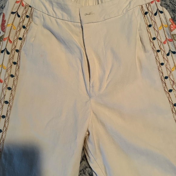 Anthropologie Cream Pants with Colorful Embroidery - Picture 6 of 8